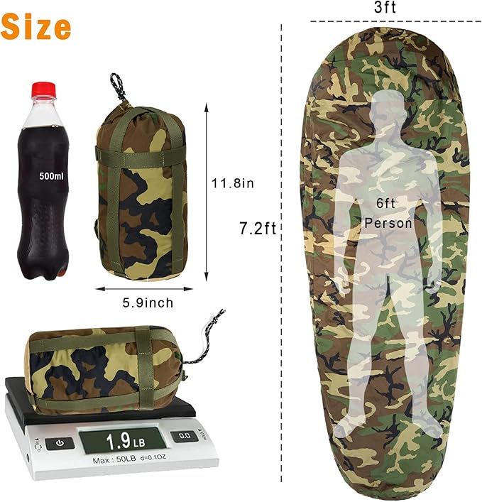 Bivy Cover Sack for Military Army Modular Sleeping System, Waterproof Outer Shell for Sleeping Bag, Minimalist Stealth Shelter