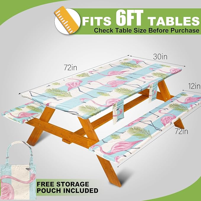 Fitted Picnic Table Cover with Bench Covers Set, Waterproof Lightweight Rectangle 72in Folding Table Cloths Canopy Shade Slipcover Cool Unique Fun Camping Gift for Camper Women Men Family Rv Owners