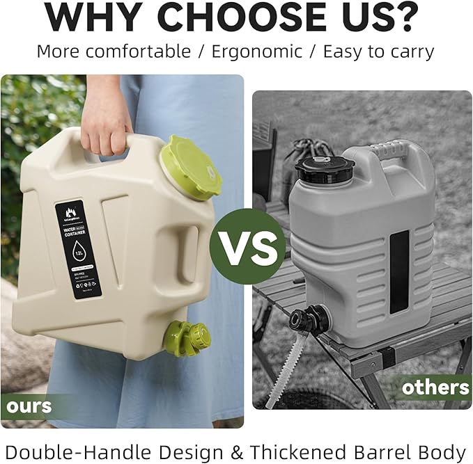 Camping Water Jug - 3.2 Gallan Water Container with Spigot | Portable Water Tank for Outdoor Hiking Picnic Supplies - White