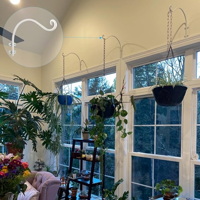 16 Inch Plant Hangers Outdoor 2 Pack White, Heavy Duty Plant Hanging Bracket Hook for Flowers Baskets Planter Pots Bird Feeder Lanterns Wind Chimes Outdoor Indoor