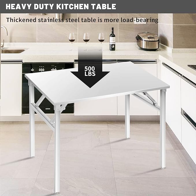 Small Stainless Steel Folding Table, Portable Camp Picnic Party Dining Table No Assembly Sturdy Small Folding Desk (48" x 24")…