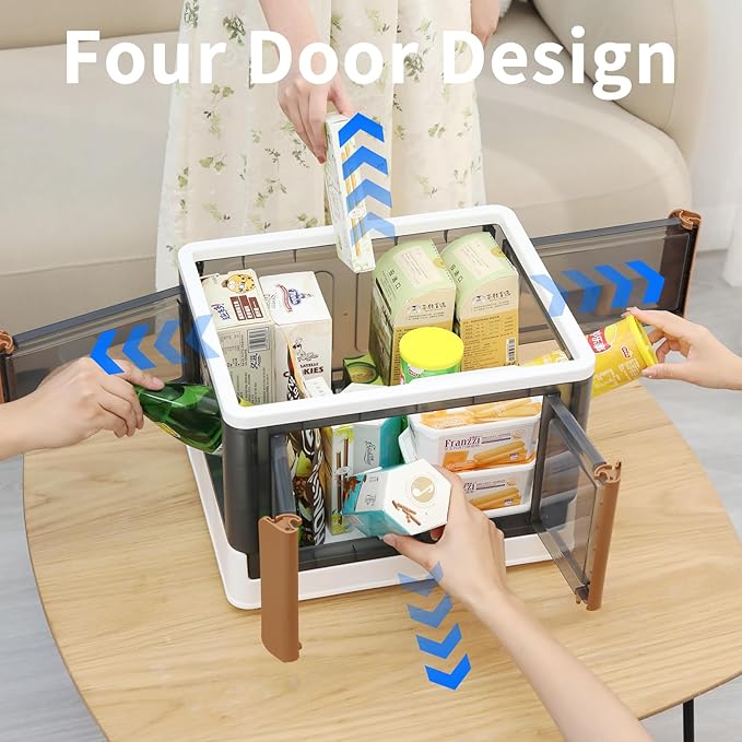 HAIXIN Closet Organizers and Storage, 4 Doors Opening Stackable Storage Box, 6.86 Gal Plastic Dorm Room Essentials, Folding Storage Container with Wheels, Cube Bins for Room Organizer, 3 Pack