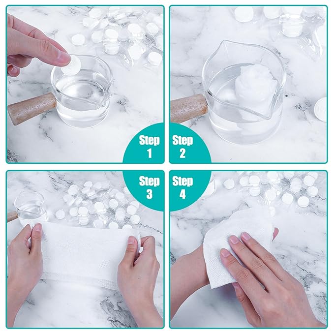 200PCS Compressed Towel Tablets Mini Disposable Compressed Towel Tablets，Bulk Coin Tissues，Disposable and portable face towels suitable for travel, Camping, Sports, Beauty Salons, Home use