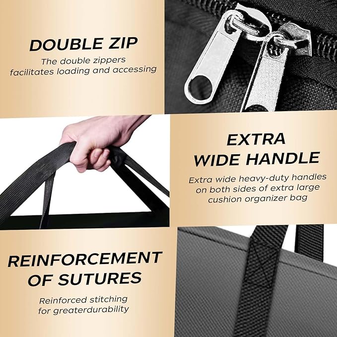 2 Pack Extra Large Patio Outdoor Cushion Storage Bag Waterproof 68" L x 30" W x 20" H Outdoor Cushion Furniture Storage Bag with Handle and Protective Zipper (Black, 2 Pack)