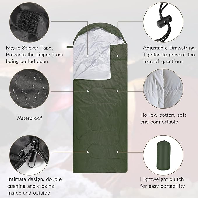 10 Pcs 0 Degree Camping Sleeping Bags Bulk for Adults Cold Weather Sleeping Bags 4 Season Warm Waterproof Lightweight with Compression Sack for Backpacking Hiking Travel Homeless