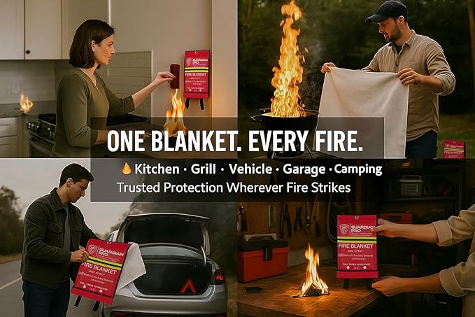 Guardian Pro New 2025 Emergency Fire Blanket for Home and Kitchen - 1 Pack Over 40"x40" Flame Suppression Fiberglass Fire Blankets for House Camping Car Office Warehouse Emergency Survival Safety