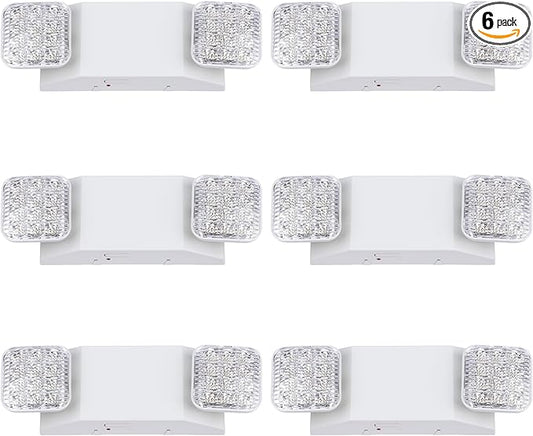 GRUENLICH LED Commercial Emergency Light with Dual Head and Backup Battery, US Standard, AC 120-277V, Hardwired Emergency Light Fixtures for Business Office Power Outages, 6-Pack