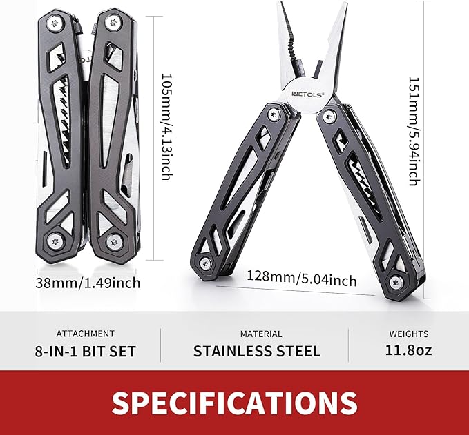 Gifts for Men Him Dad, WETOLS 21-in-1 Multitools with Pocket Knife, Stainless Steel Self-locking Pliers with 8 Screwdriver Bits, Multi Tool Camping Gear, EDC Knife with Pouch for Outdoor Survival