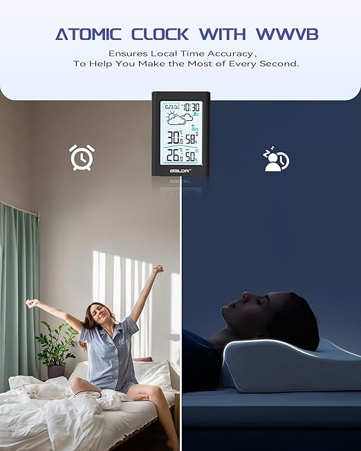 BALDR Weather Stations Wireless Indoor Outdoor,4.5 Inch Display Temperature and Humidity Monitor, Battery Weather Station with 330ft Range Sensor and Adjustable Backlight