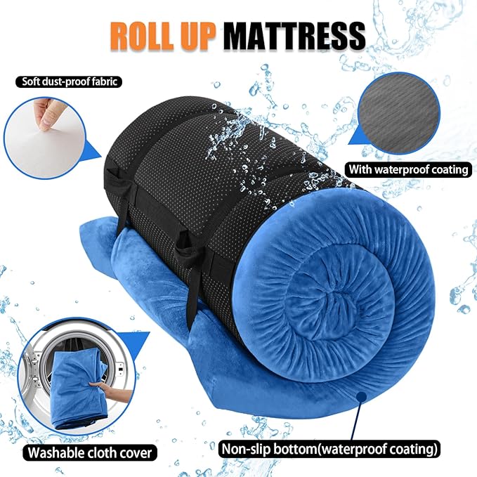 Sleeping Pad,3-inch Thick Memory Foam Camping Mattress,Portable Roll-Up Mat for Car/Tent/Floor/Cot/Travel,Comfortable Pad for Guests Sleepover