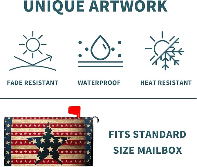 Happy 4th of July Magnetic Mailbox Cover Large Size 25.5x21inch Star Independence Day Post Letter Box Wrap Happy Holiday Dust-Proof Postbox Covers for Home Outdoor Garden Yard