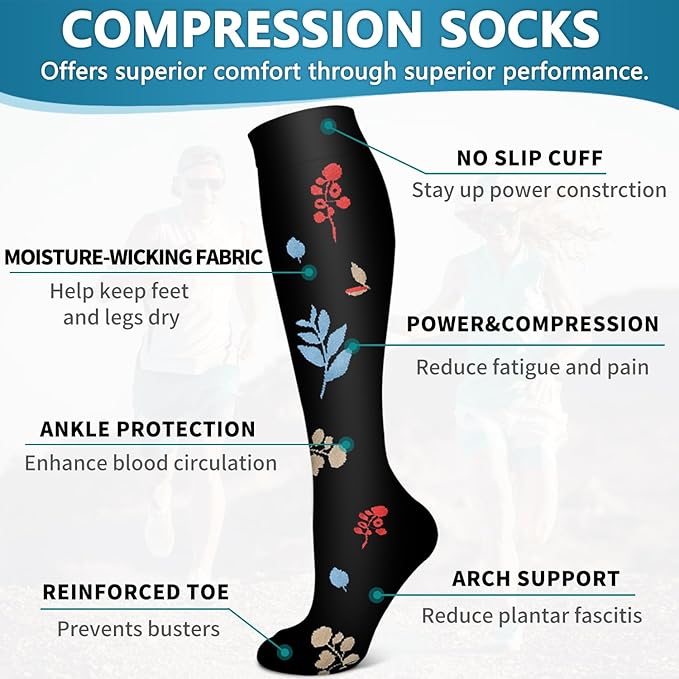6 Pack Copper Compression Socks for Women and Men Circulation-Best Support for Medical, Running,Nursing,Athletic