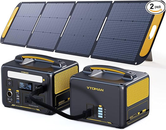VTOMAN 939Wh Portable Power Station Bundle with Extra Battery & 200W Solar Panel Included - Up to 1200W Solar Power Generator for Home Backup, Off-grid, Road Trip, RV, Camping, Fishing, Emergencies