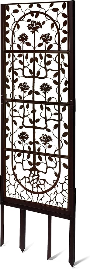 H Potter Garden Trellis Outdoor Privacy Screen Fence for Climbing Plants Patio Deck Large Heavy Duty Decorative Metal Panel for Backyard Flowers Roses Clematis Ivy Freestanding Ground Spikes