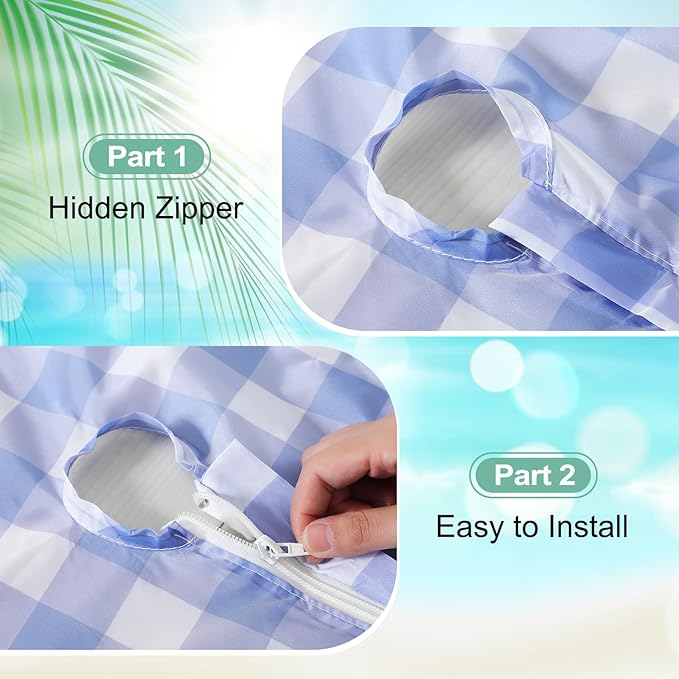 2 Pcs Round Outdoor Tablecloth with Umbrella Hole - Anti-Wrinkle Polyester Tablecloth with Elastic Zipper Table Cover for Summer Patio Camping Party(45''-53'',Plaid)
