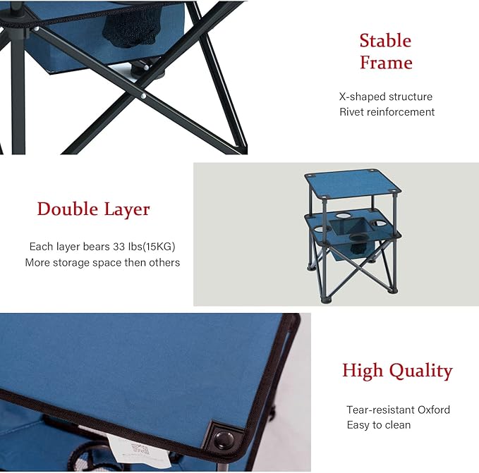 Folding Camping Table, Portable Outdoor Picnic Table, Lightweight Square Camp Table with Built-in 4 Cup Holders Food Basket and Travel Bag for Barbeque Beach Camping and Tailgate Blue