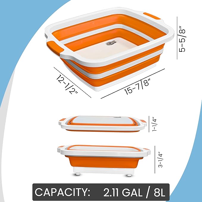 BBQ Prep Tub, 8L Multifunctional Camping Cutting Board with lid, Meat Prep Tub for Meal Prep Marinating Food, Marinating Container with Lid, Collapsible Food Storage Containers (Original)
