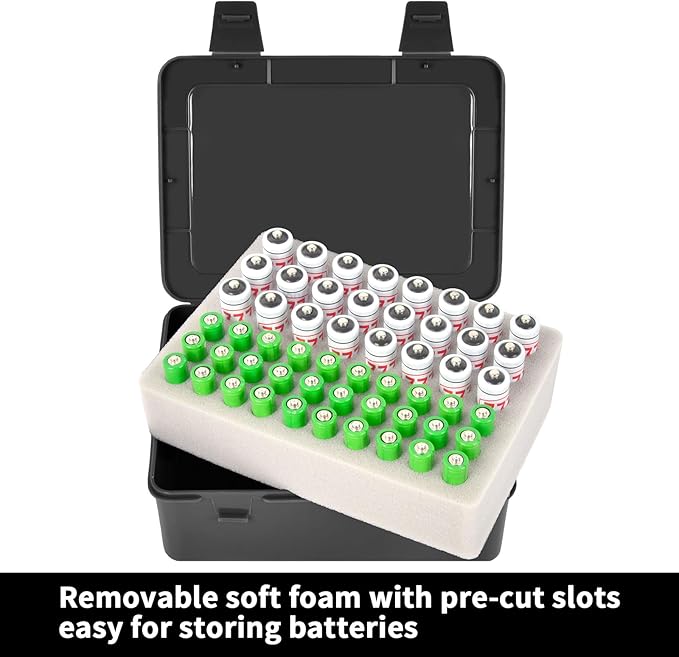 FULLCASE Battery Storage Organizer Holder Holds 54 AA AAA Batteries, Box Cases Garage Container, Home Drawer Organization Dispenser (Case Only) Black