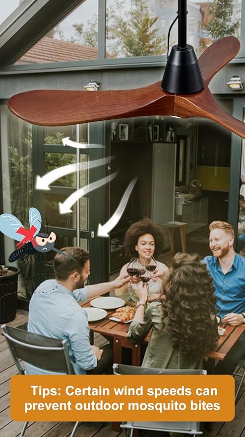 3 Blades Wood Outdoor Ceiling Fan with Light for Patios, Farmhouse Rustic Ceiling Fans with Lights, 42" Plug-in Wet Rated Outdoor Gazebo Fan for Exterior House Porch Patio, Waterproof,F247