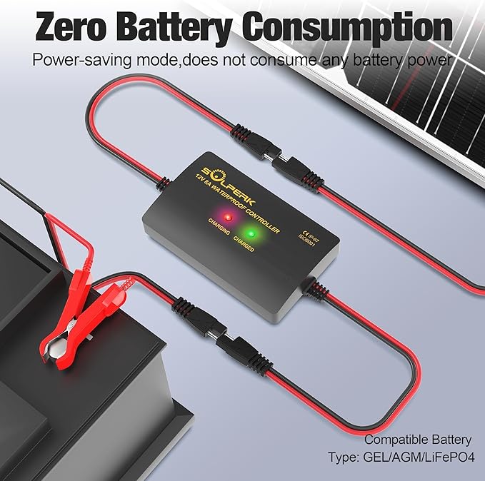 SOLPERK 15W Solar Battery Charger 12V Waterproof Solar Panel Charger + Upgrade 8A Charge Controller+ Adjustable Mount Bracket for Car, Motorcycle, Boat, Marine, RV,Trailer, Tractor,Truck, etc.