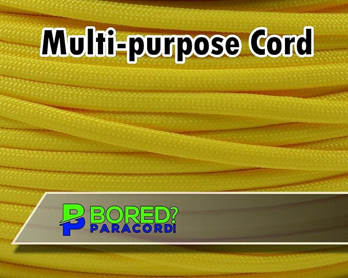 BORED? PARACORD! 550 lb Paracord - Ideal for Crafting, Camping, DIY Projects, Active & Military Outdoors - Strong Survival Rope - Tactical Parachute Cord Type III - Yellow 100 Feet