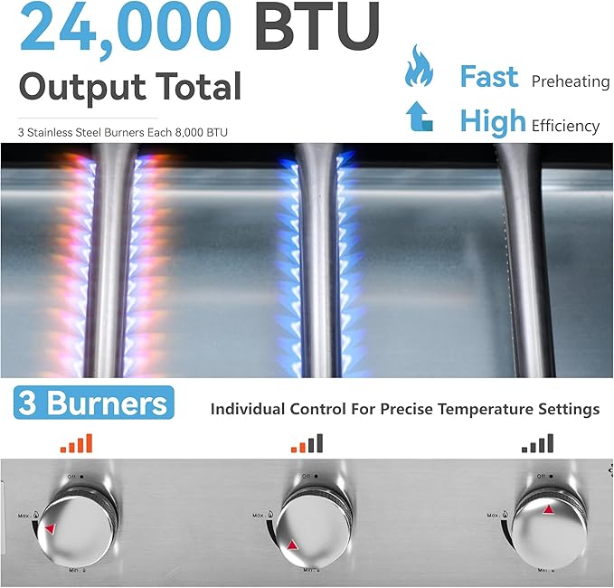 GREEN PARTY 22 inch Tabletop Griddle with Ceramic Coated Cast Iron Plate, 3 Burners Flat Top Griddle, Portable Propane Gas BBQ Grill Griddle for Kitchen Outdoor Cooking Barbecue Camping Tailgating