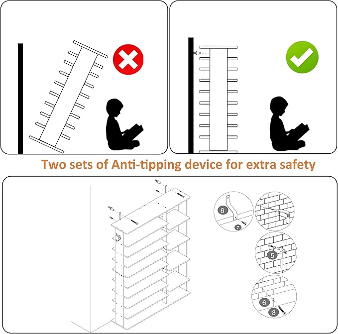 HOMEFORT 10 Tiers Shoe Rack, 50 Pairs Large Shoe Shelf, 61.8" Tall Shoe Tower, Freestanding Shoe Rack Organizer with Open Shelves, Wood Shoe Stand for Boot Storage, for Closet, Entryway, White
