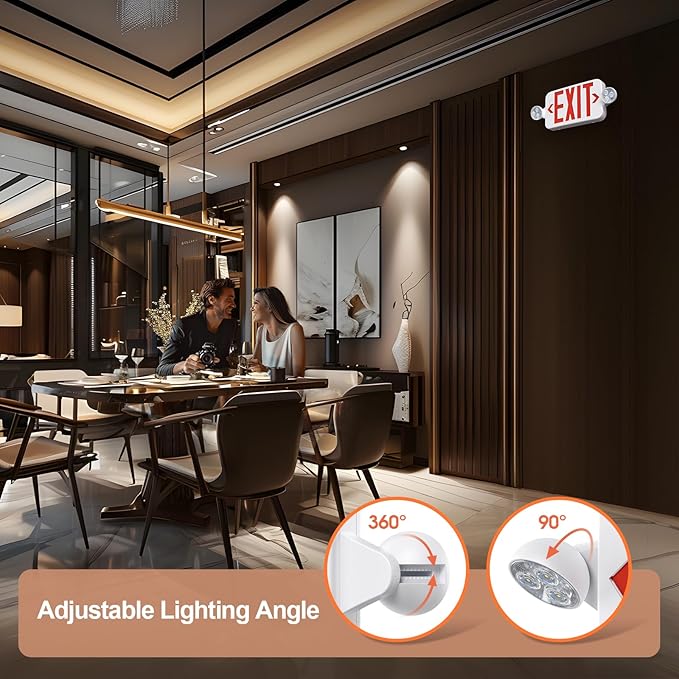 Emergency Exit Sign Lights Combo With Battery Backup, Double Sided Hardwired 6 LEDs, Adjustable Heads Red Lighting Ceiling/Wall Mount, UL Listed, AC 120/277V (4 Pack)