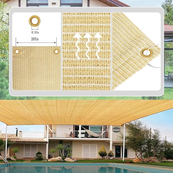 90% Shade Cloth for Garden, 10x30 Ft Beige Patio Sun Shade Fabric with Grommets, UV Protection, Outdoor Privacy Screen Shade Screen, Breathable Mesh Tarp Cover for Pergola, Deck, Porch, Pool