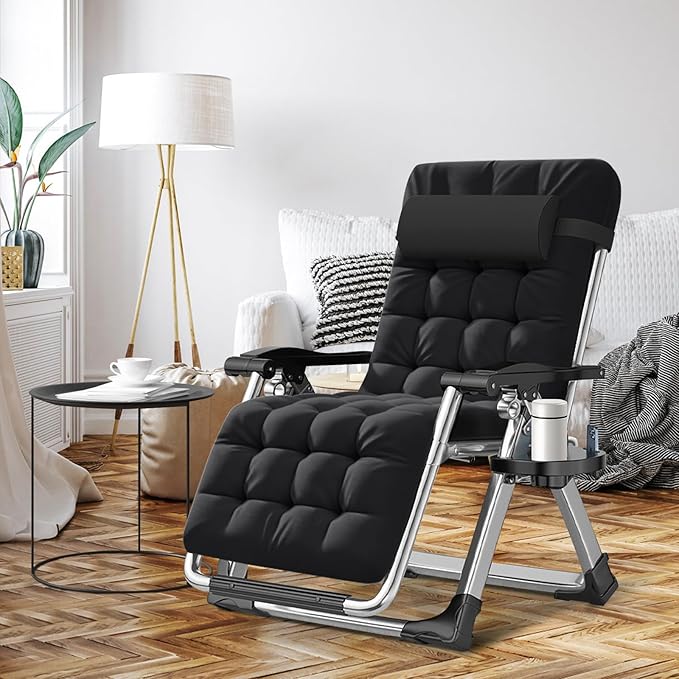 ABORON Zero Gravity Chair Set of 2, Outdoor Lounge Chairs Sun Loungers with Removable Cushion,Headrest,Cup Holder,Reclining Patio Lounger Chair for Indoor and Outdoor
