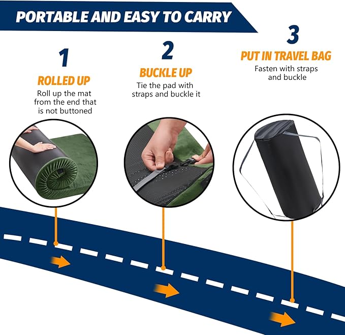 CYMULA CertiPUR-US Memory Foam Camping Mattress Pad, Portable Foam Sleeping Pad for Camping, Roll up Sleeping Mat for Adults Guest Floor Bed for Sleepover, Car, Tent SUV Cot Mattress