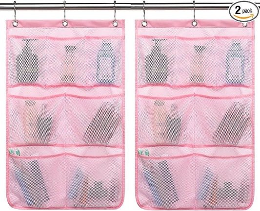 Hanging Mesh Shower Caddy for Bathroom - Quick Drying Portable Shower Organizer with Multiple Pockets for Soap,Shampoo and Cruise Ship Essentials Saving Bathroom Storage,Pink,2 Pack
