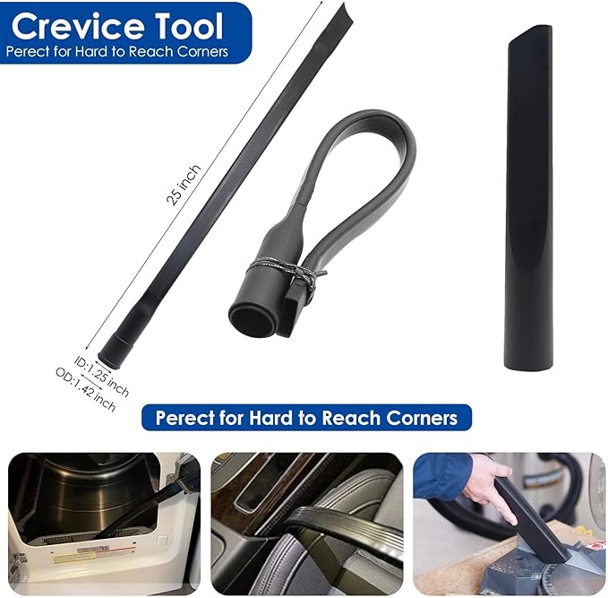 14 PCS Universal Vacuum Attachments & Brushes Kit for Shop Vac Accessories & Household Cleaning, Includes 2 1/2" to 1 1/4" and 1 7/8" to 1" Vacuum Hose Adapter,Crevice Tool & 3 Vacuum Extension Wands