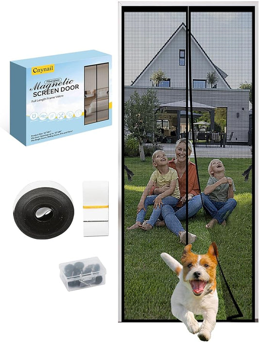 Fiberglass Magnetic Screen Door for 32''x80'' Doors, Screen Size 34"x81" Self-Sealing with Strong Magnets,Anti-Tearing Reinforced Fiberglass Mesh Keeps Bugs Out Perfect for Front,Sliding Doors