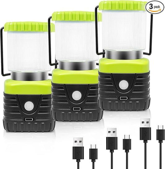 3PCS 3200K Warm Light LED Camping Lantern Rechargeable 1000LM, 4500mAh Power Bank, Flashlight for Hurricane Emergency, Hiking, IP44 Waterproof Lantern(Green)