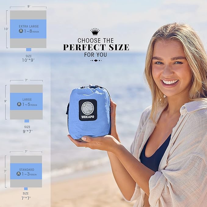 WEKAPO Beach Blanket Sandproof Waterproof, Extra Large Beach Mat, Oversized & Compact Sand Free Mat Quick Drying, Lightweight & Durable with 6 Stakes & 4 Corner Pockets