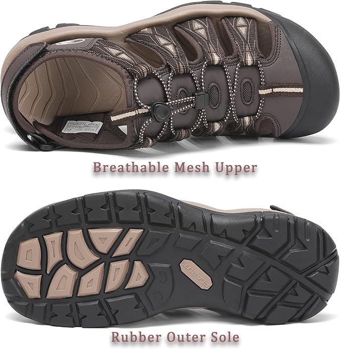 FLARUT Men's Athletic Sandals - Closed Toe Sport Hiking & Outdoor Walking Water Sandals with Anti-Slip Cushioning and Breathable Mesh