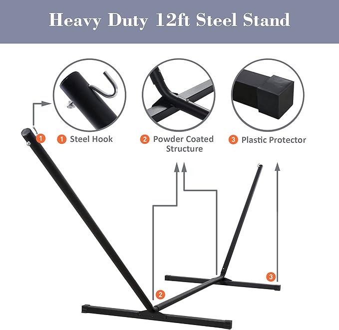 SUNCREAT Hammocks Outdoor Hammock with Stand, 450 lbs Capacity, 2 Person Hammock with Stand, Gray Drops