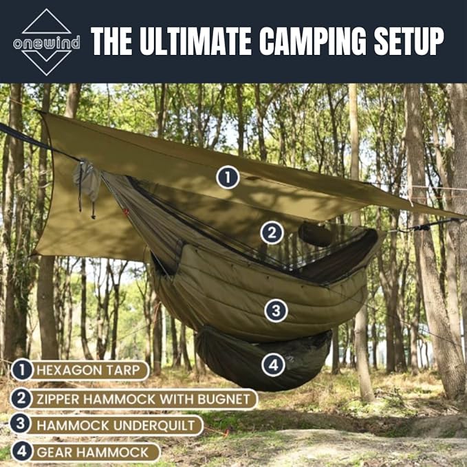 onewind Double Hammock Underquilt Warm Insulation Ultralight 3-4 Season Camping Quilt, Portable for Hiking, Backpacking