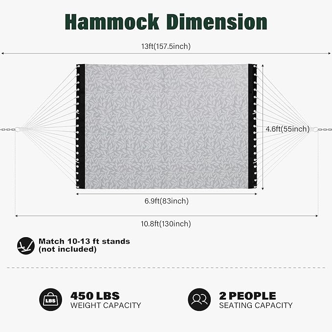 Patio Watcher 13 FT Quick Dry Textilene Hammock - Outdoor Double Hammock - Heavy Duty Hammocks for Outside - 450 lbs Capacity