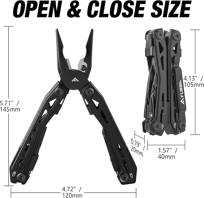 FLISSA 16-in-1 Stainless Steel Multi Tool, Gift for Dad, EDC Multitool with Pocket Knife, Pliers, Belt Clip and Oxford Sheath, Self-locking Utility Multi-Tool for Camping Survival Outdoor