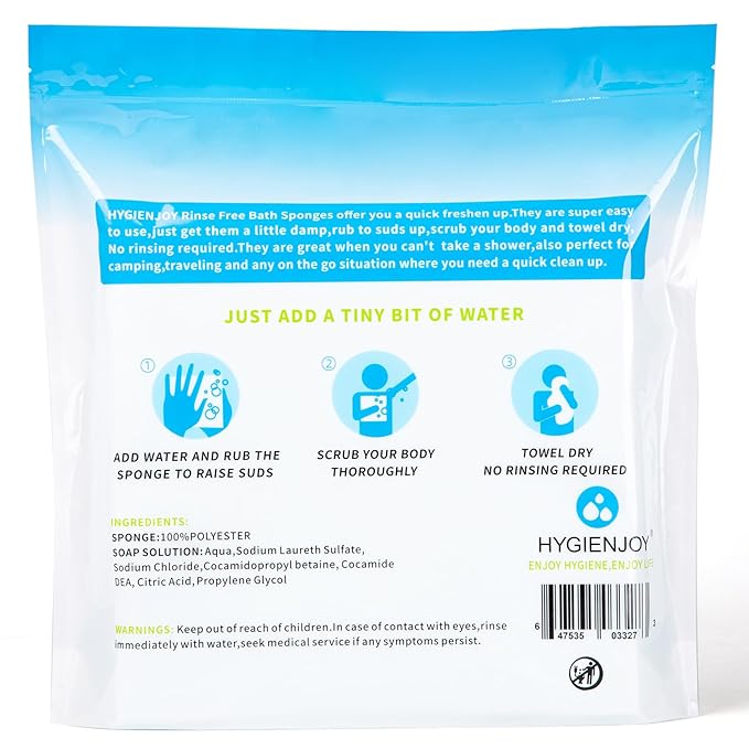 HYGIENJOY-21% Larger,No Rinse Bathing Wipes for Adults-Rinse Free Bath Sponges,Soap Infused,Dry Shower Wipes for Elderly, For Camping,Hiking,GYM, Post Surgery Must Haves, (25 pack)
