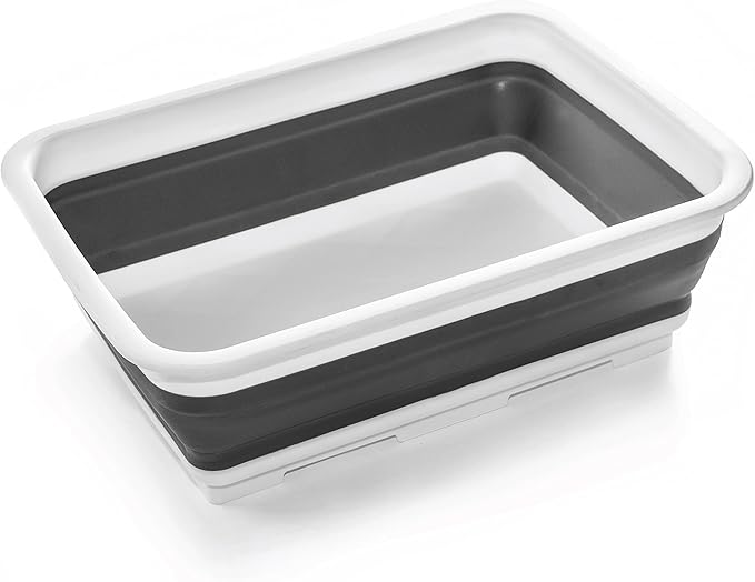 BINO Collapsible Wash Basin - White | Portable Dish Tub | Kitchen | Camping | Sink | Home Essentials | Baby Travel | Folding Dish Pan for Maximum Space Saving