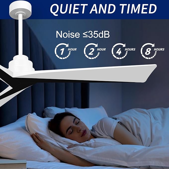 60" Ceiling Fan no Light with Remote,Modern Wood Ceiling Fans for Patios Bedroom Farmhouse,3 Blade Outdoor Ceiling Fan whitout Light with 6 Speeds and Timer,Black White Walnut+White