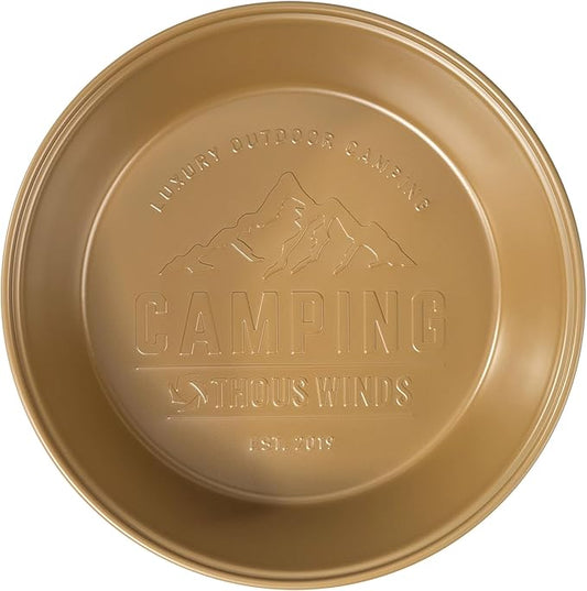Camping Plates 2pcs Set, Stainless Steel Deep Round Plates, Insulated Dinnerware Cookware, Khaki
