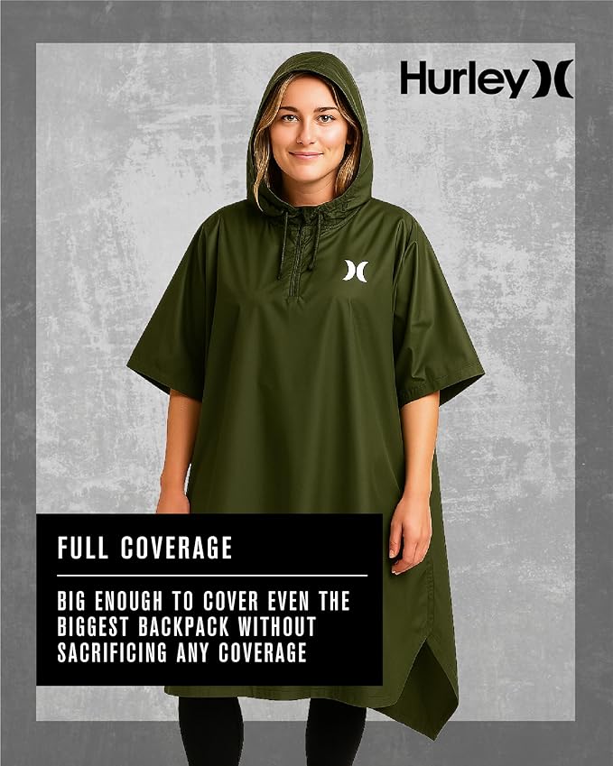 Hurley Ponchos Adult - Waterproof Rain Ponchos for Adults, Lightweight Packable Rain Poncho for Hiking, Camping & Emergency