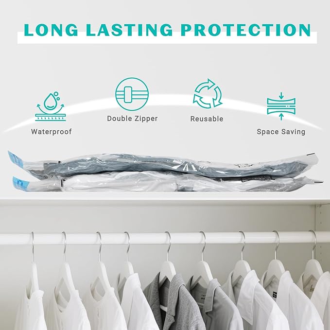 10 Pack Small Space Saver Vacuum Storage Bags Compression Seal Bags for Travel Clothing Luggage Blankets Comforters with Hand Pump