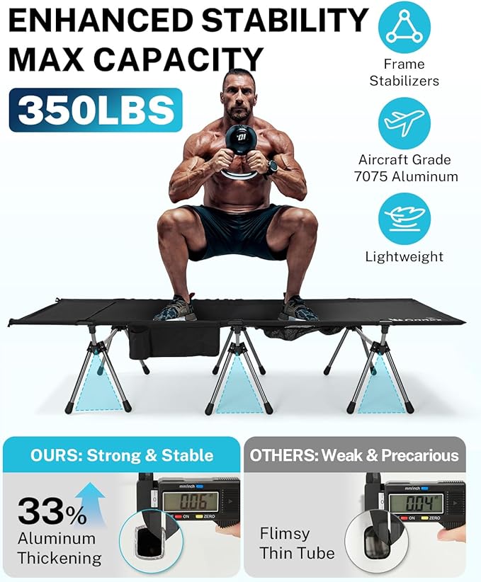 Gonex Camping Cot with Leg Extenders 2 in 1 Portable Ultralight Folding Cot for Adults Adjustable Height Supports 350lbs Sleeping Bed for Backpacking Travel Beach Home 74.8"x27.5"