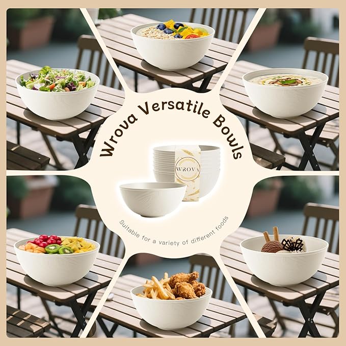 Beige Wheat Straw Bowls for Cereal and Salad,Alternative Plastic Bowls Set of 6,40oz Unbreakable Soup Bowls suitable for Kitchen,Party,Camping and R.V.