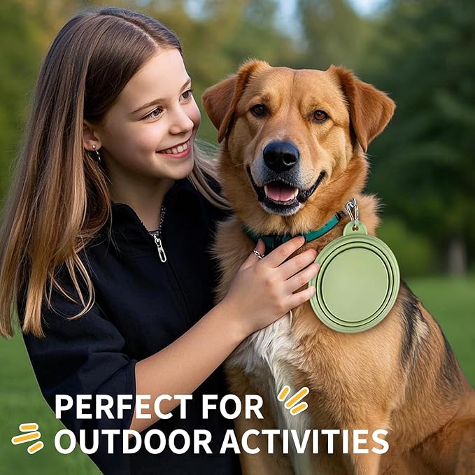 Collapsible Dog Bowls 2-Pack, Portable Travel Dog Bowl with Carabiner, Food-Grade Silicone Pet Bowl for Hiking, Walking (Macaron Pink and Green)